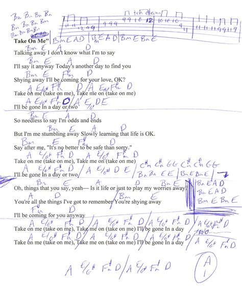 take on me chords|take on me chord chart.